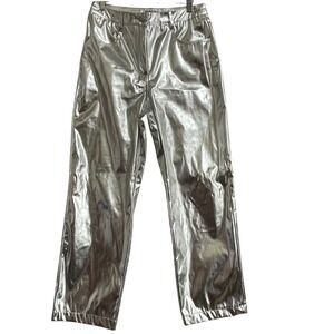 AmyLynn Silver Metallic Straight Leg‎ Pants Size L Festival Y2K Spacecore Glam